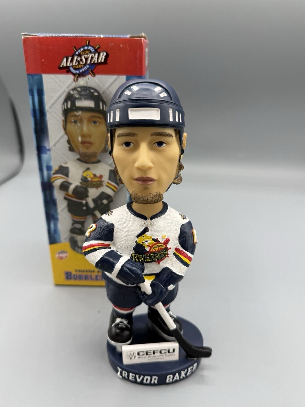 2004 Trevor Baker Peoria Rivermen Bobblehead ECHL SGA /3000 w Box Hockey